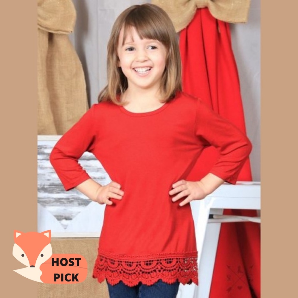 Girls Red Crochet Lace Tee